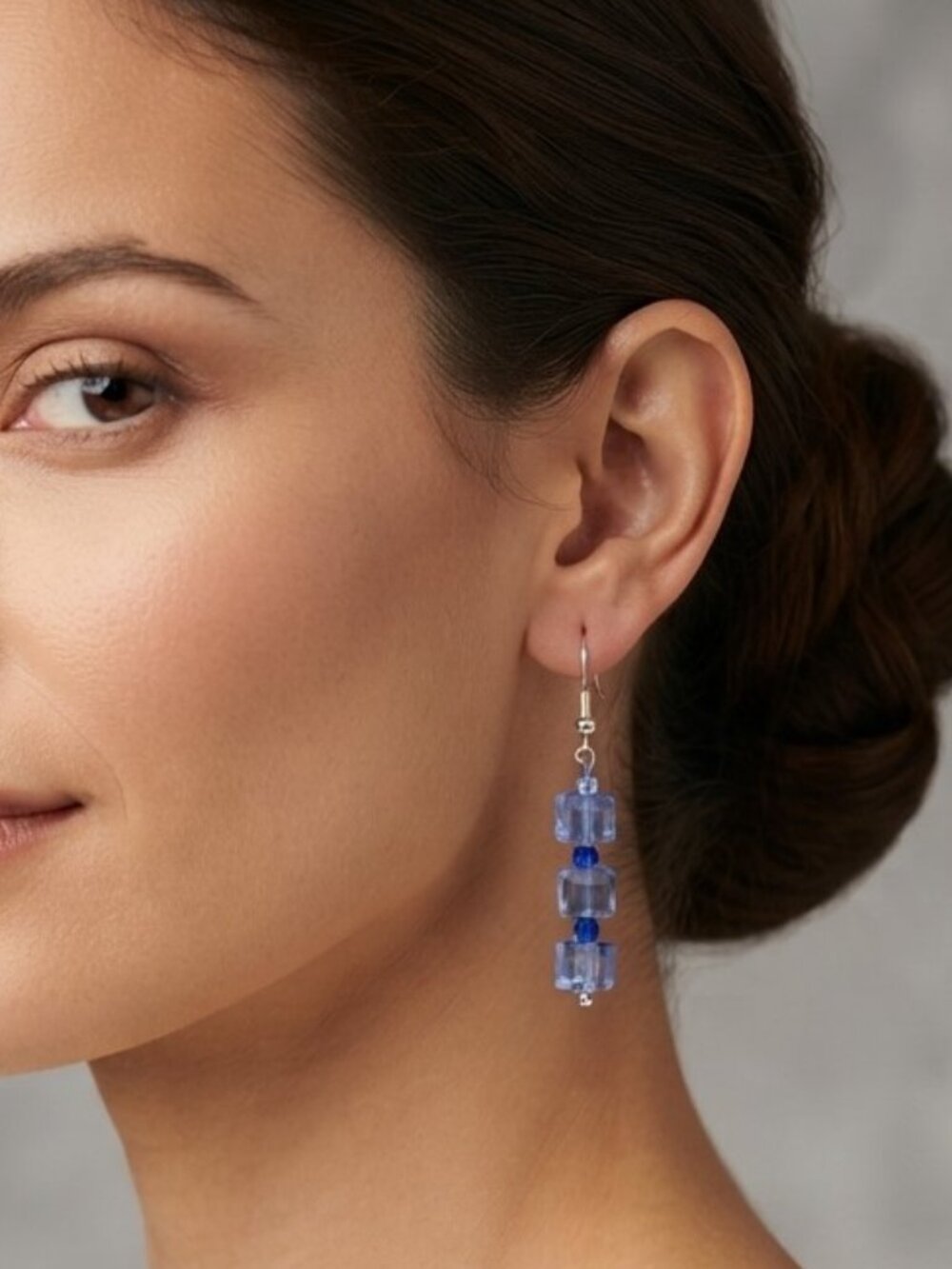 Blue Glass Cube Earrings